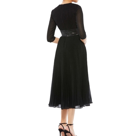 NWT Mac Duggal 30750 Size 6 Black Shimmering 3/4 Sleeve A-line Midi Dress - Picture 15 of 15